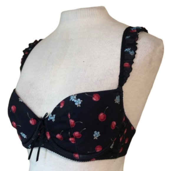 Vintage Other - VINTAGE Cherry Bomb Ruffle Strap Sext Bra Size 32B
